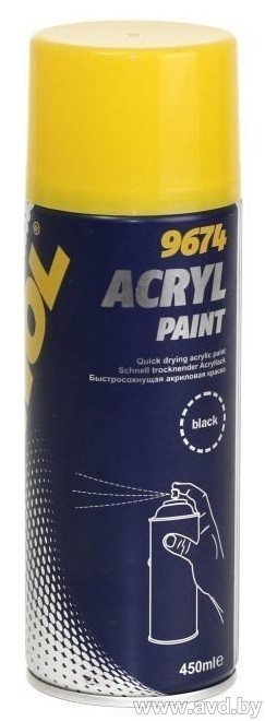 Купить Автокосметика и аксессуары Mannol Acryl Paint black 9674 Краска акрил черная 450мл  в Минске.