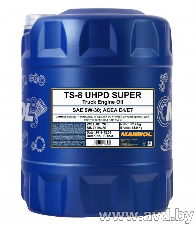 Купить Моторное масло Mannol TS-8 UHPD Super 5W-30 20л  в Минске.