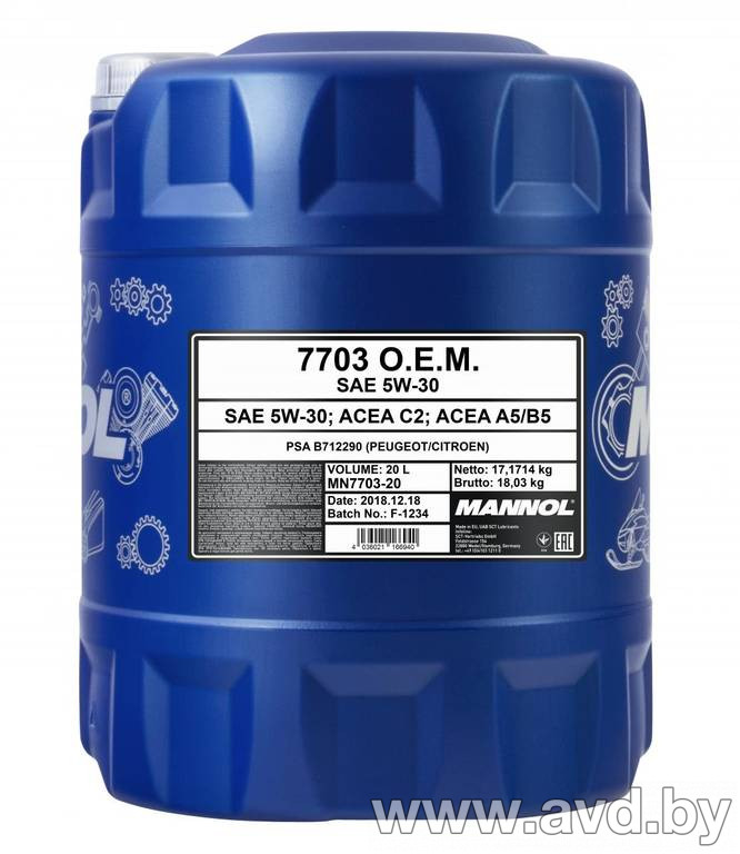 Купить Моторное масло Mannol O.E.M. for peugeot citroen 5W-30 20л  в Минске.