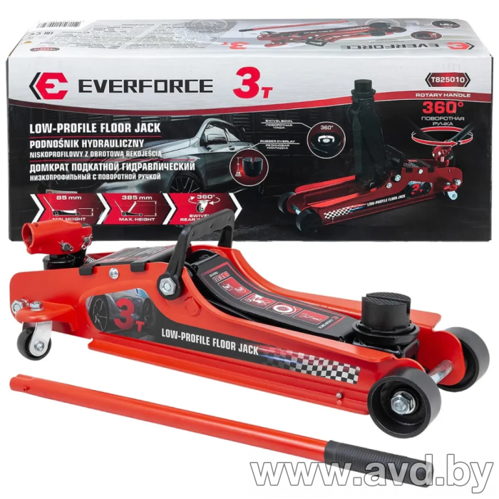 Купить Домкраты Everforce Подкатной гидравлический 3т (EF-T825010)  в Минске.