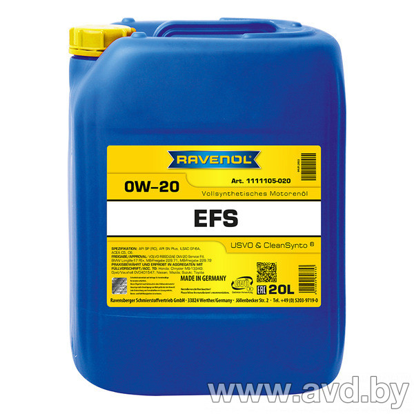 Купить Моторное масло Ravenol EFS EcoFullSynth 0W-20 60л  в Минске.