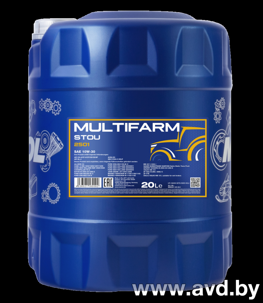 Купить Моторное масло Mannol Multifarm STOU 10W-30 20л  в Минске.