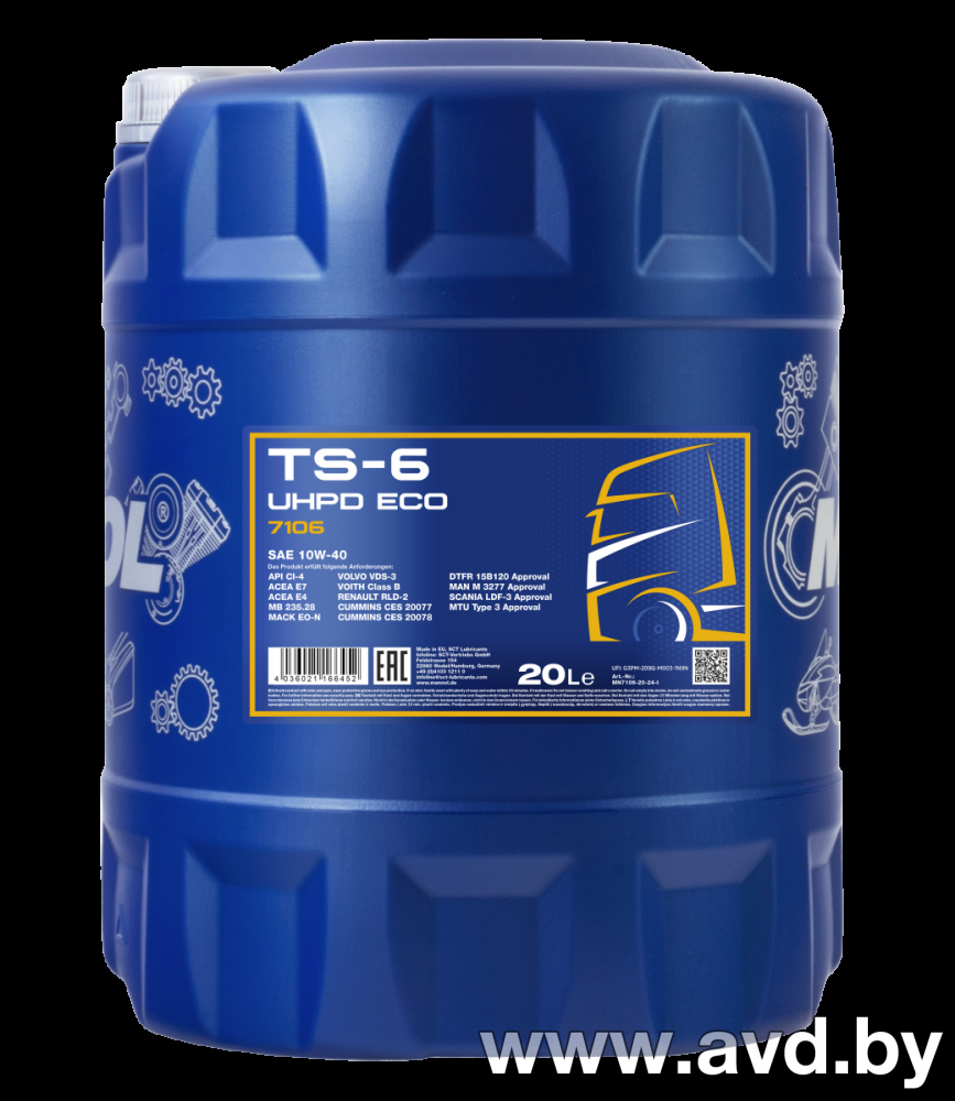Купить Моторное масло Mannol TS-6 UHPD Eco 10W-40 20л  в Минске.