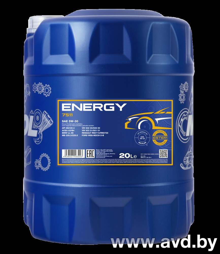 Купить Моторное масло Mannol Energy 5W-30 API SN/CH-4 20л  в Минске.