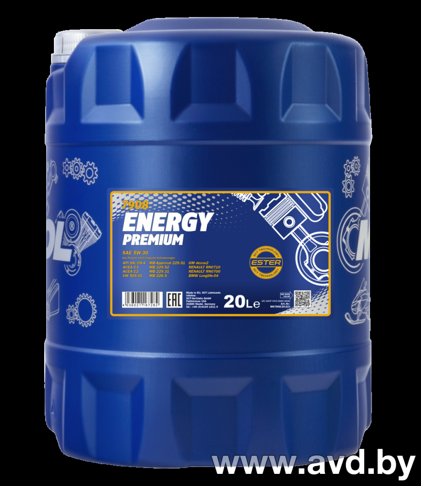 Купить Моторное масло Mannol Energy Premium 5W-30 20л  в Минске.