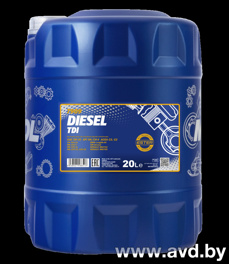Купить Моторное масло Mannol DIESEL TDI 5W-30 20л  в Минске.