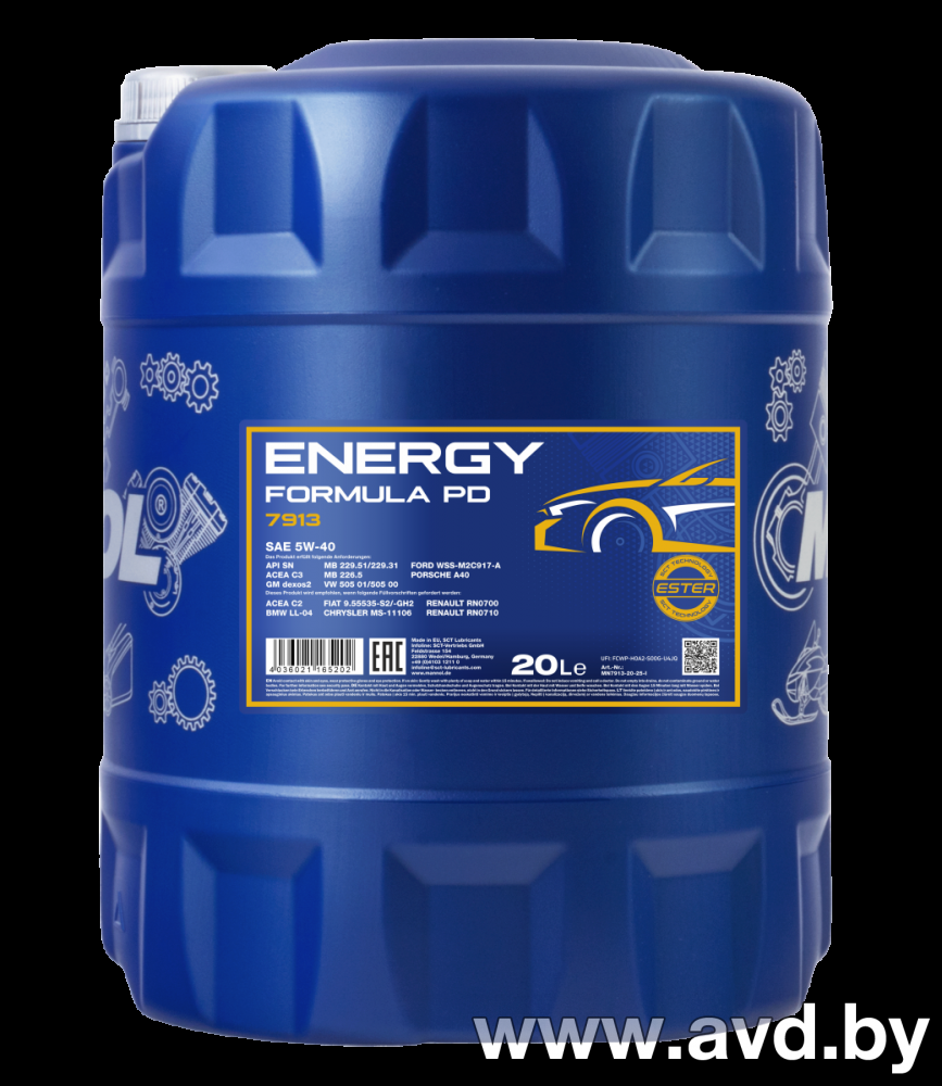 Купить Моторное масло Mannol Energy Formula PD 5W-40 20л  в Минске.
