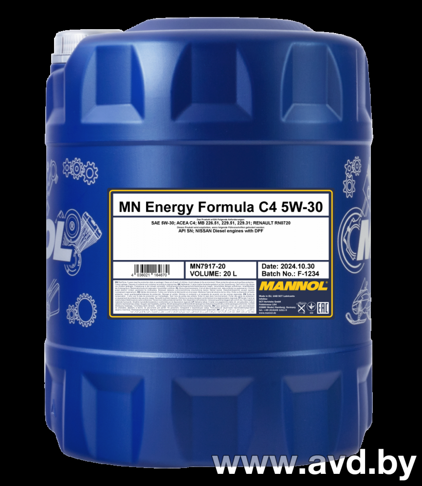 Купить Моторное масло Mannol Energy Formula C4 5W-30 20л  в Минске.