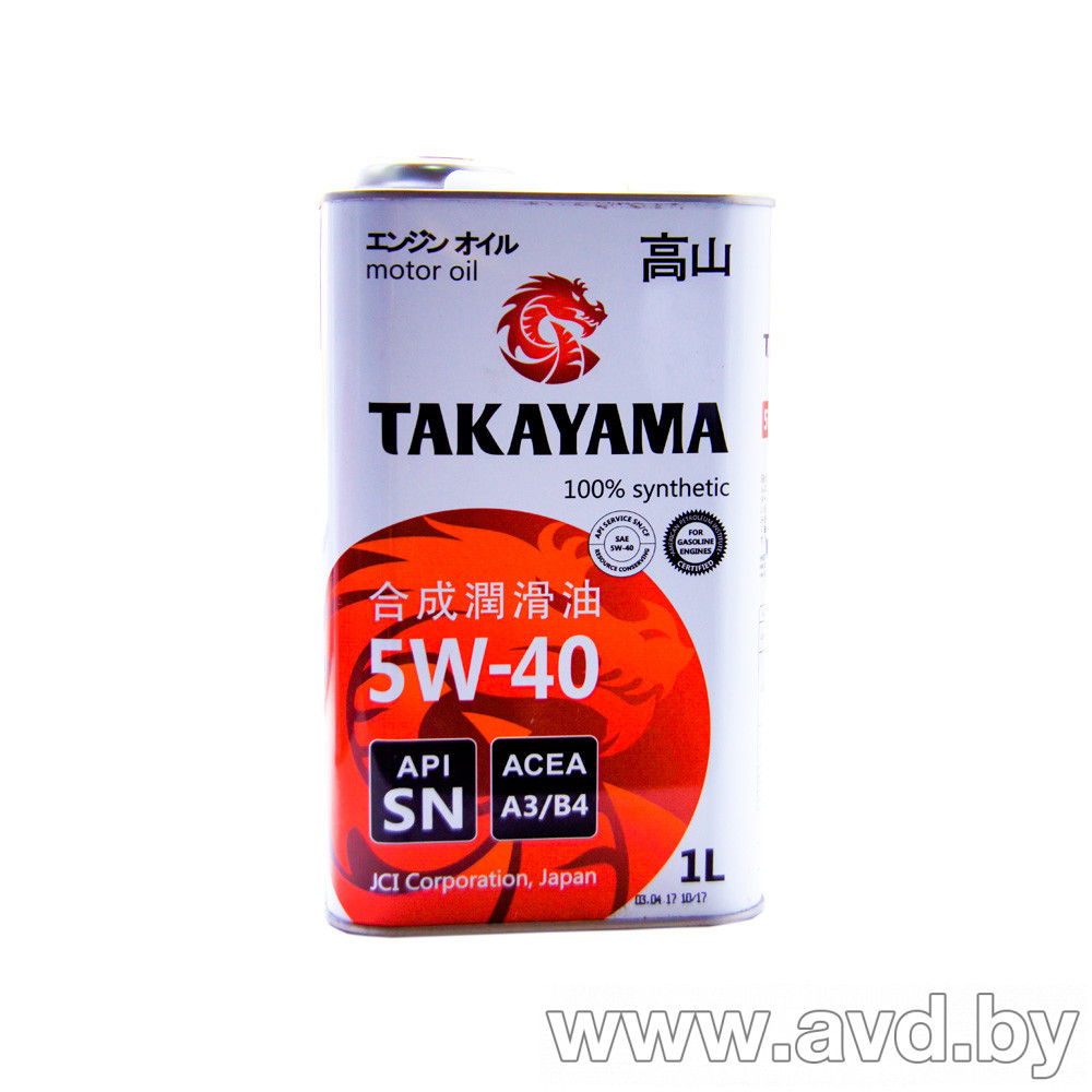 Купить Моторное масло Takayama 5W-40 API SN/CF 1л  в Минске.