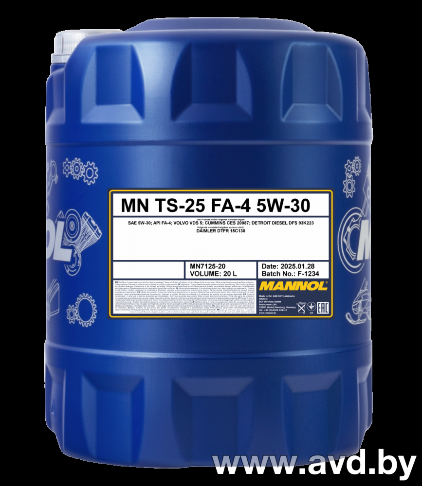 Купить Моторное масло Mannol TS-25 FA-4 5W-30 20л  в Минске.